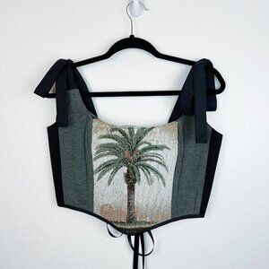 Hand Crafted Palm Tree Corset Top – Tropical Vintage Upcycled Style